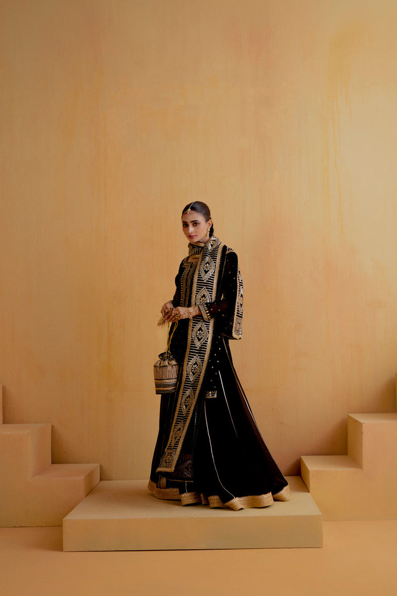 Black Short Georgette Lehenga