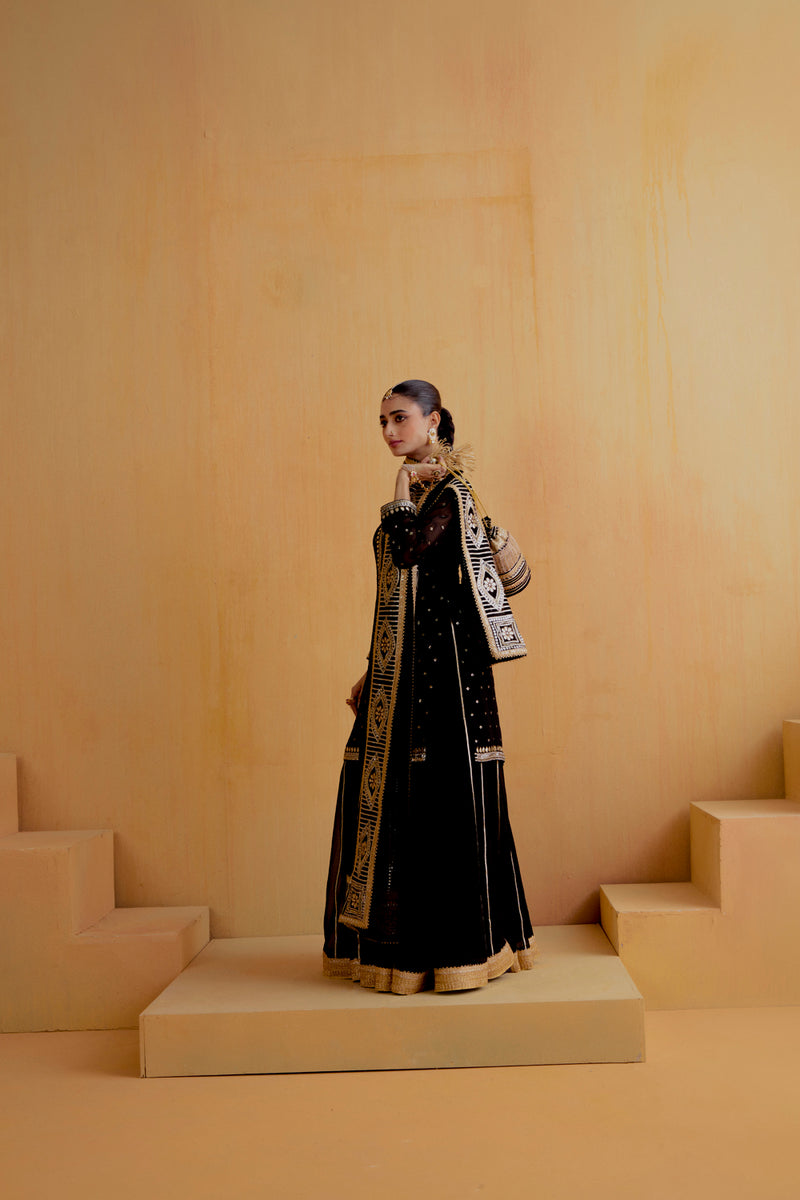 Black Short Georgette Lehenga