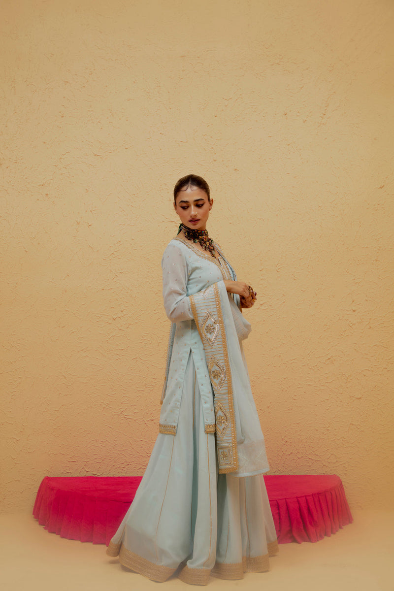 Powder Blue Short Georgette Lehenga