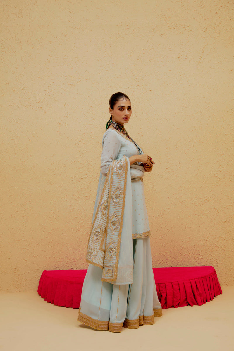 Powder Blue Short Georgette Lehenga