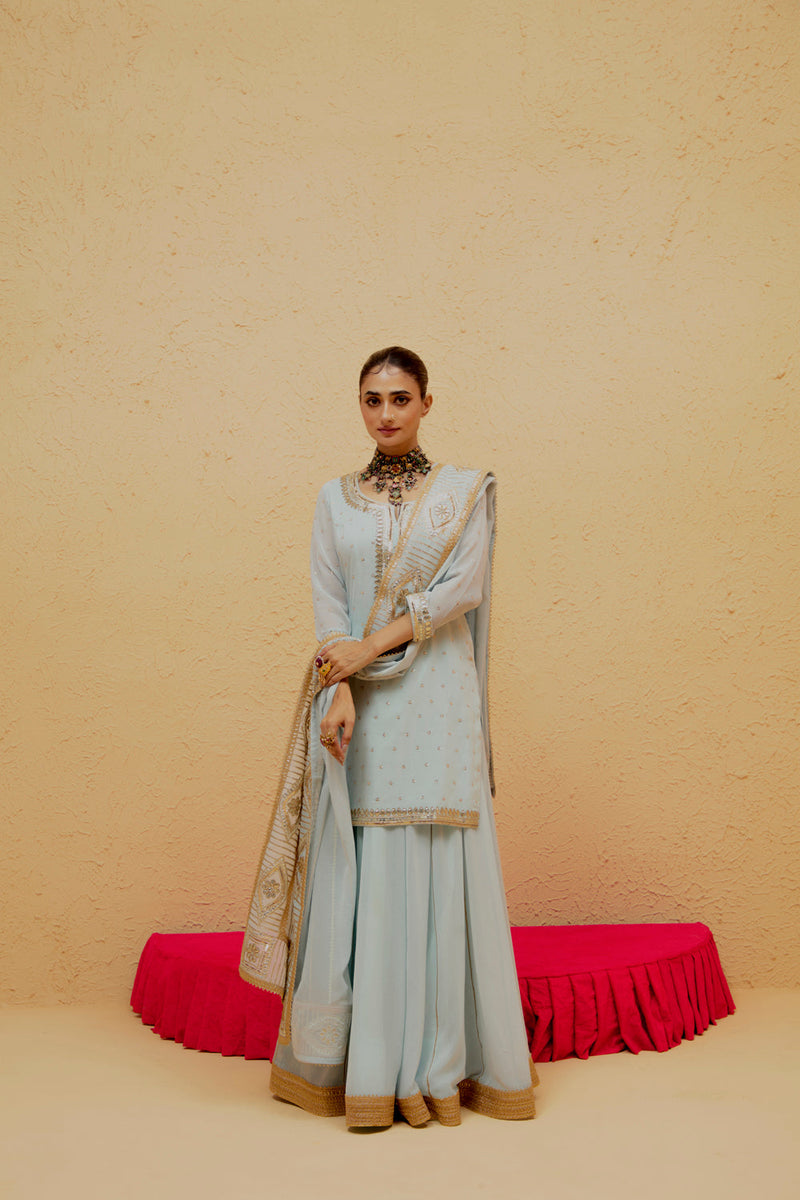 Powder Blue Short Georgette Lehenga