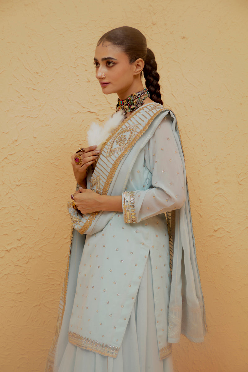 Powder Blue Short Georgette Lehenga