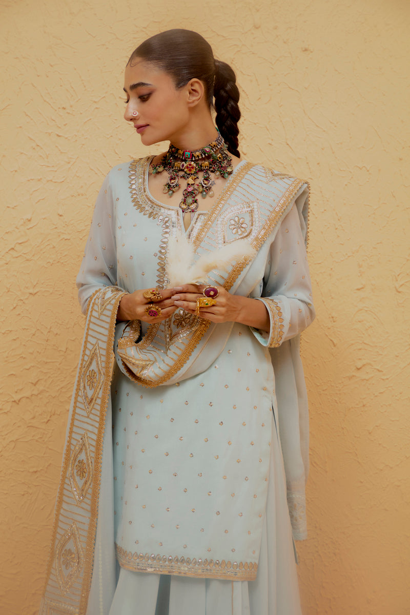 Powder Blue Short Georgette Lehenga