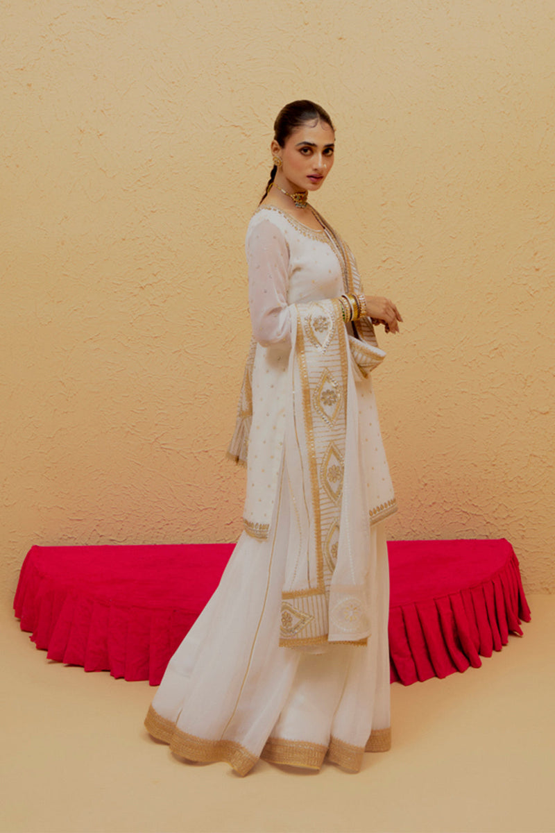 White Short Georgette Lehenga