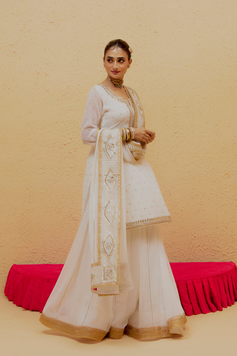 White Short Georgette Lehenga