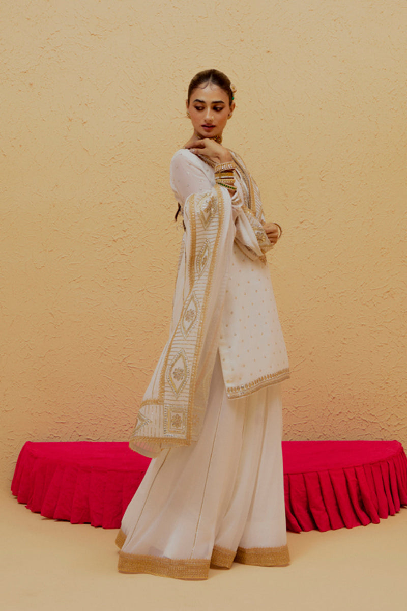 White Short Georgette Lehenga