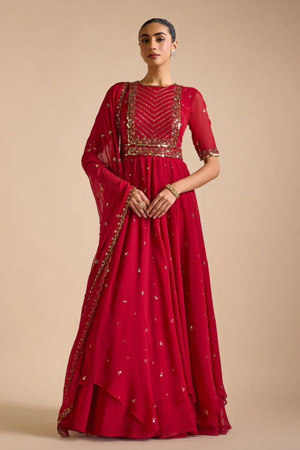 Red Anarkali Set