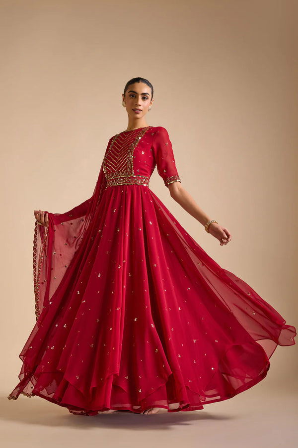 Red Anarkali Set