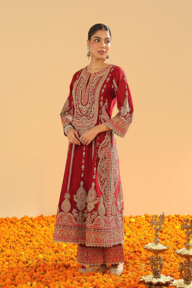 A-Line Kurta With Palazzo And Dupatta