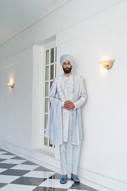 Ash Blue Sherwani Set