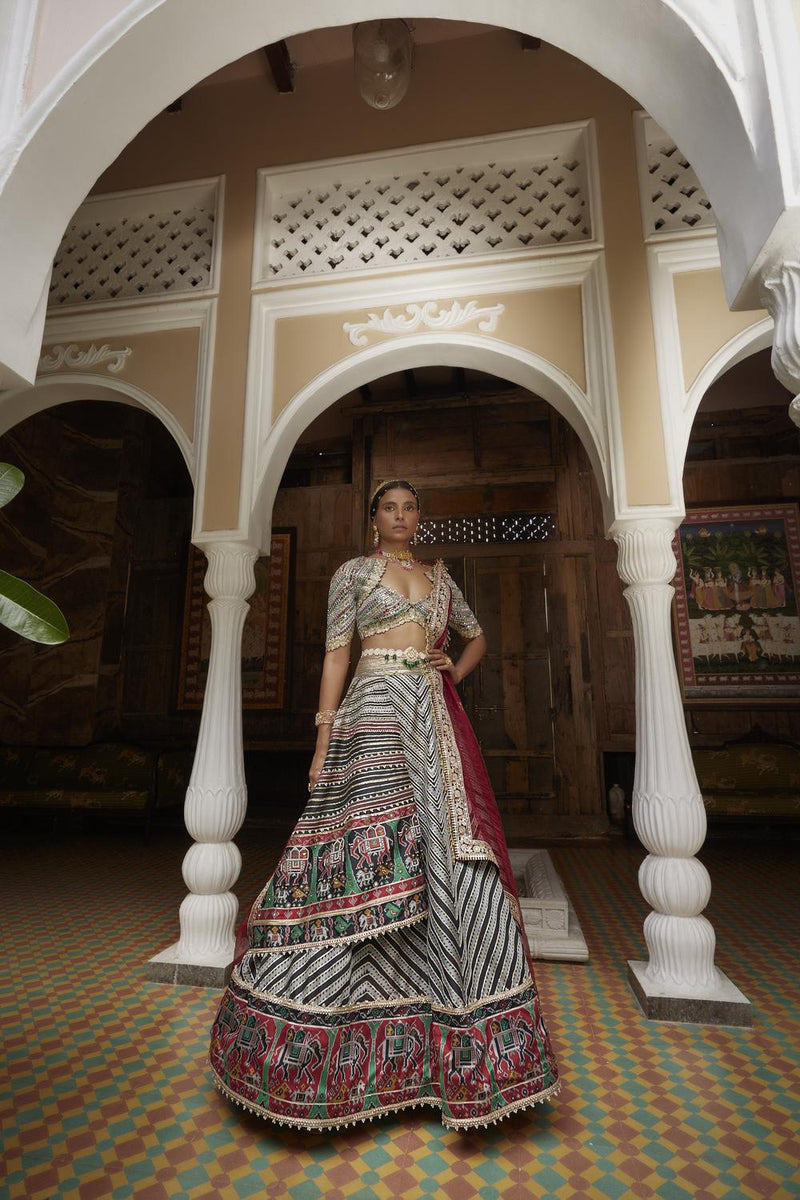 Abstract Stripe Lehenga Set