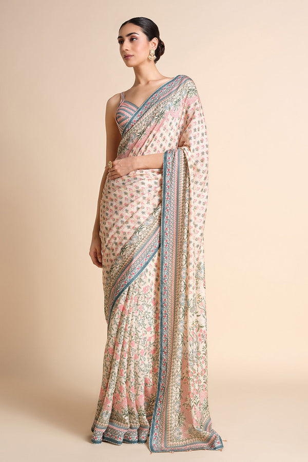 Desna Printed Silk Saree - Beige