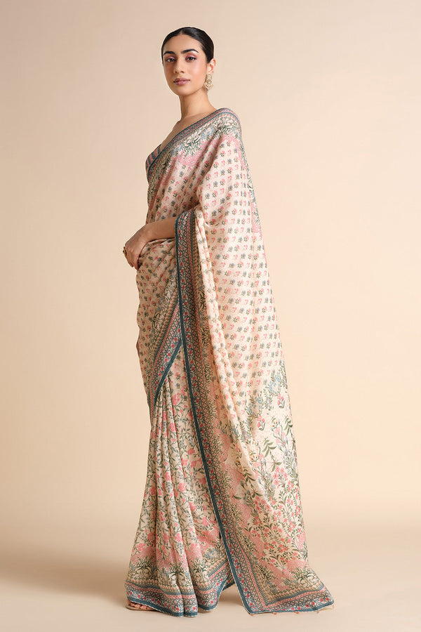 Desna Printed Silk Saree - Beige