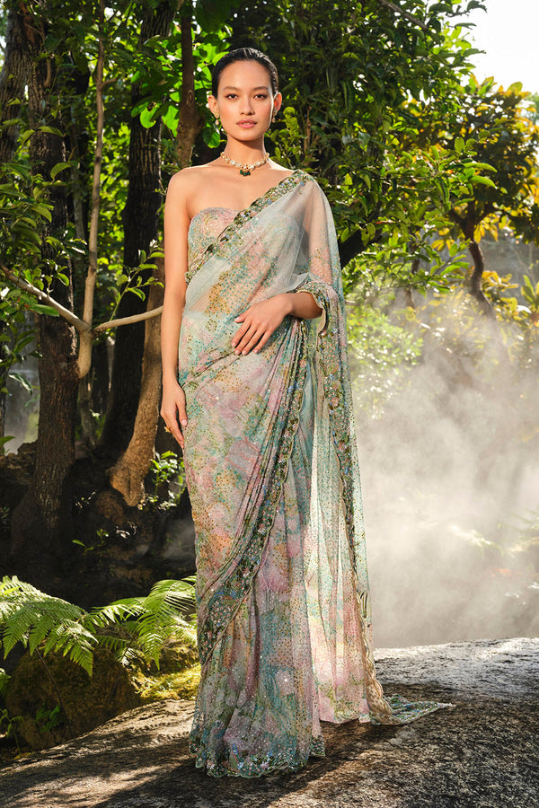 Levana Sequin Saree - Powder Blue