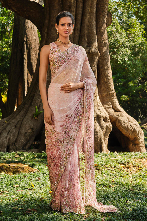 Esmarie Embroidered Saree - Blush