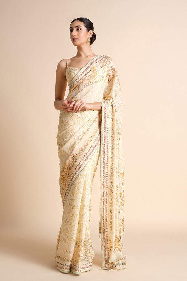 Vanora Printed Saree - Cream