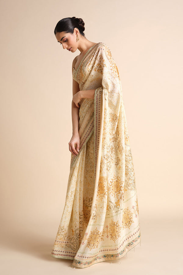 Vanora Printed Saree - Cream