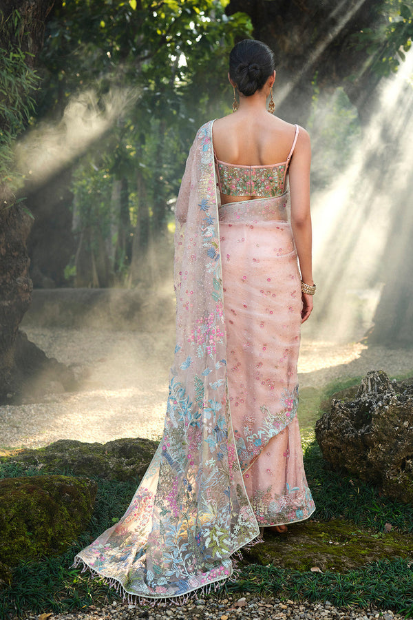 Bluma Embroidered Silk Saree - Blush