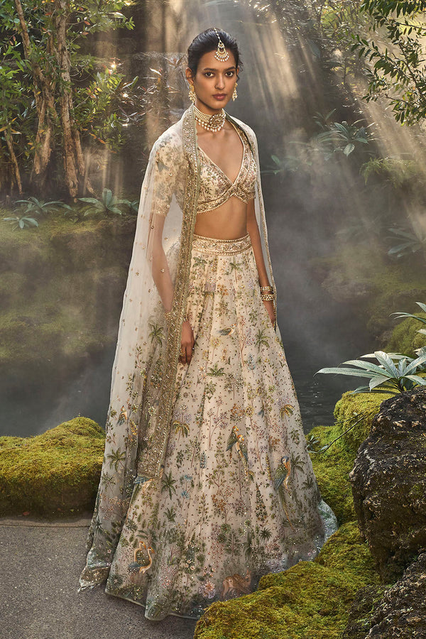 Eartha Hand-painted Pichhwai Silk Lehenga Set - Ivory