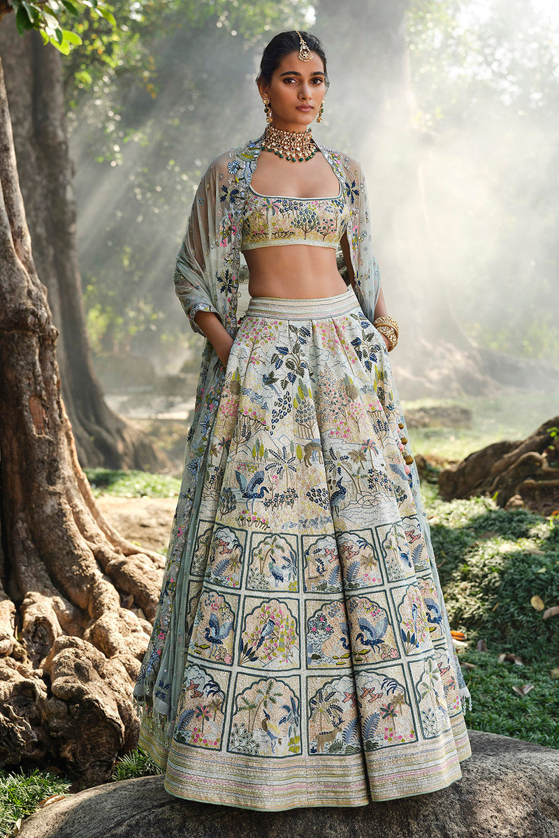 Woodelia Embroidered Silk Lehenga Set - Natural