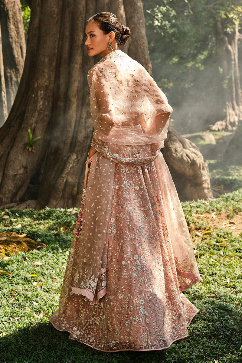 Forest Rose Embroidered Silk Lehenga Set - Blush