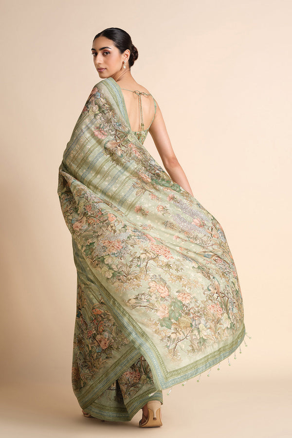 Avonlea Printed Saree - Sage