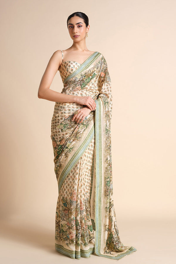 Liana Printed Silk Saree - Ivory