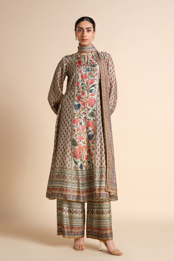 Azza Silk Kurta Set - Sage