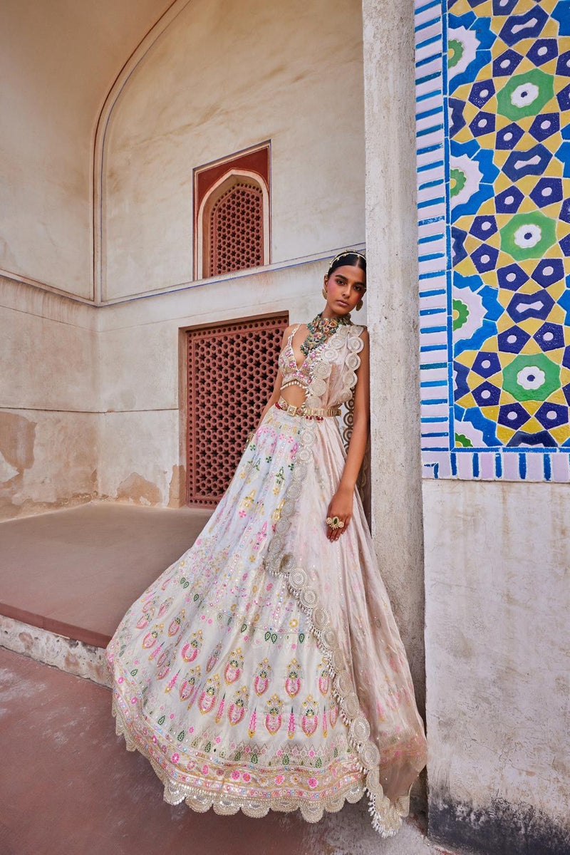 Ivory Chanderi Banarasi Lehenga Set