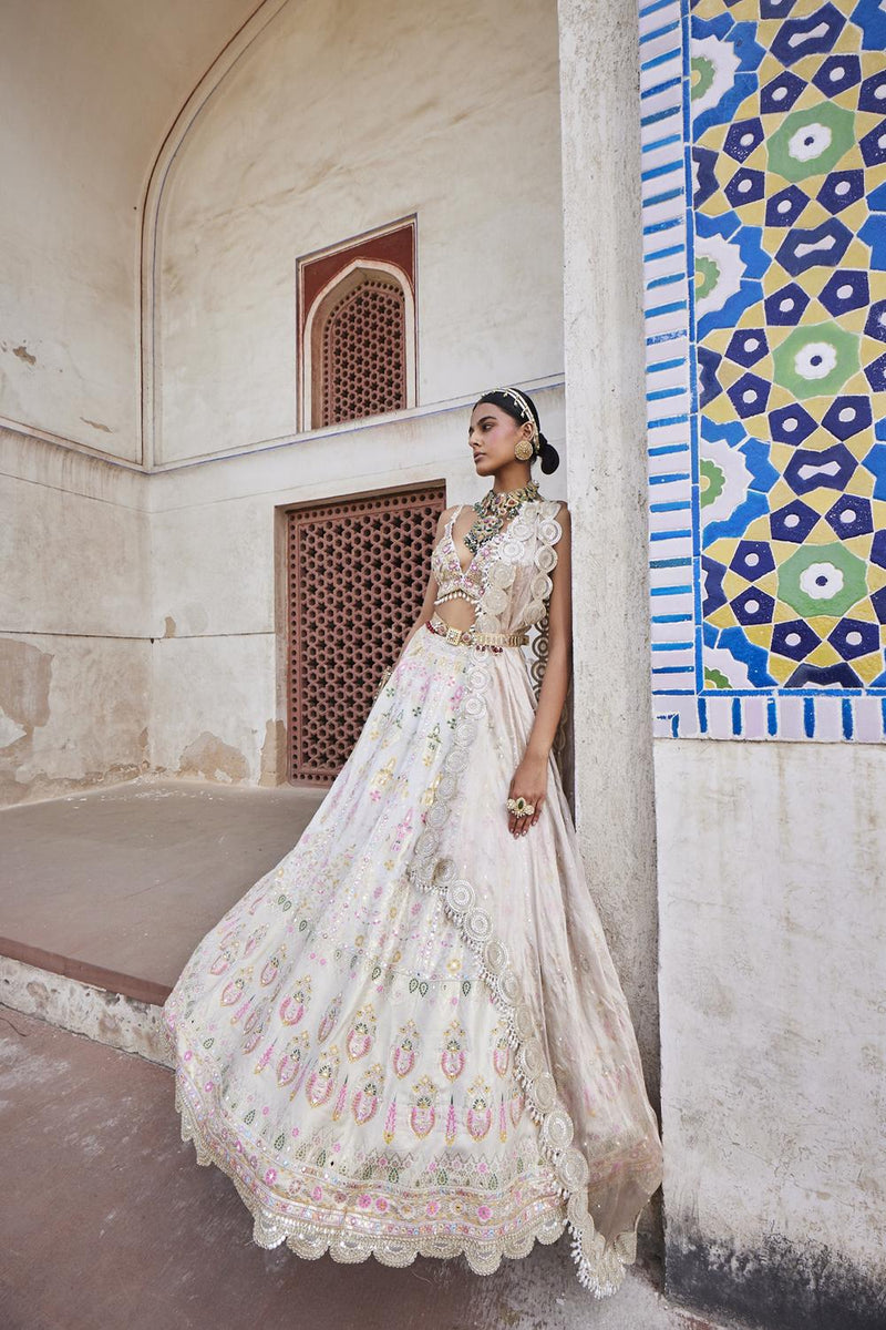 Ivory Chanderi Banarasi Lehenga Set