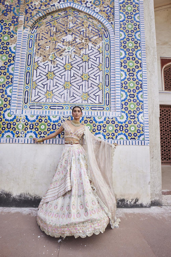 Ivory Chanderi Banarasi Lehenga Set