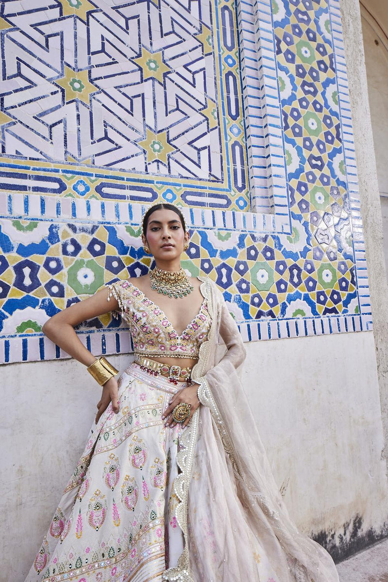 Ivory Chanderi Banarasi Lehenga Set