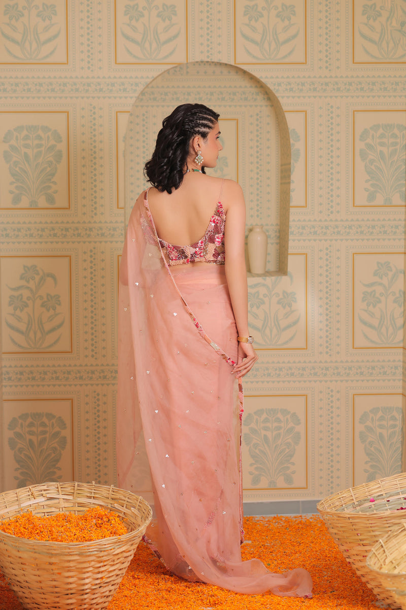 Blush Pink Drape Saree With Blouse