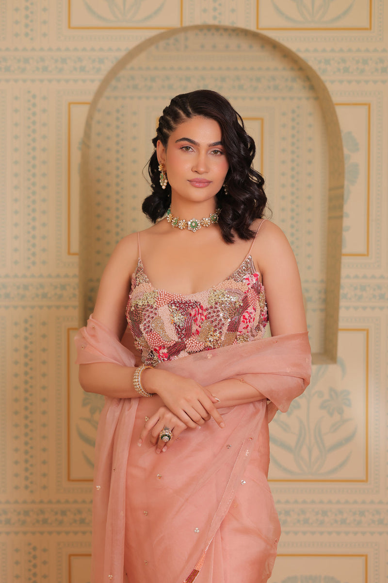 Blush Pink Drape Saree With Blouse