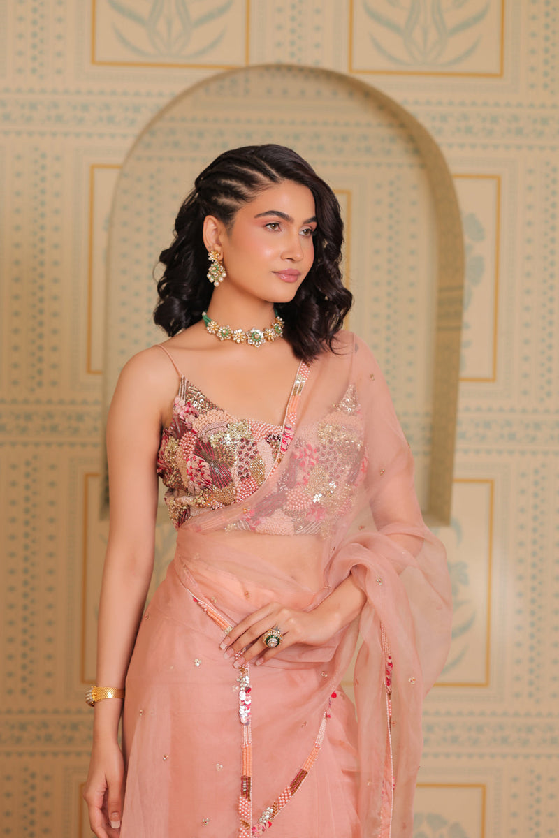 Blush Pink Drape Saree With Blouse