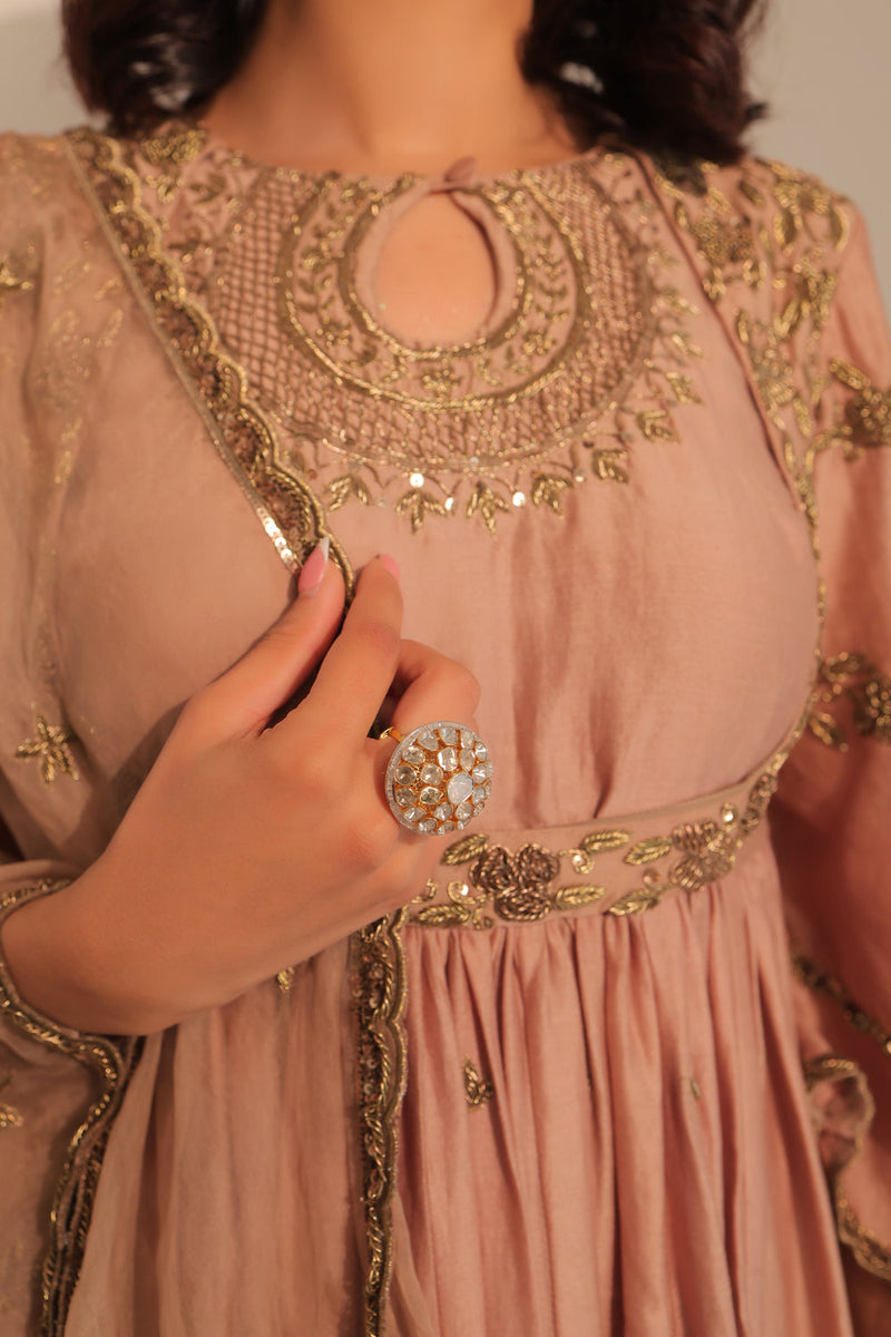 Beige Gold Anarkali With Dupatta