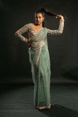 Dusky Turquoise Saree