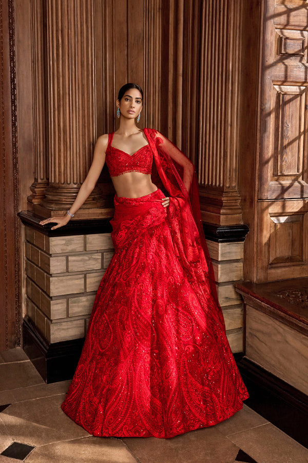 Red Paisley Lehenga Set