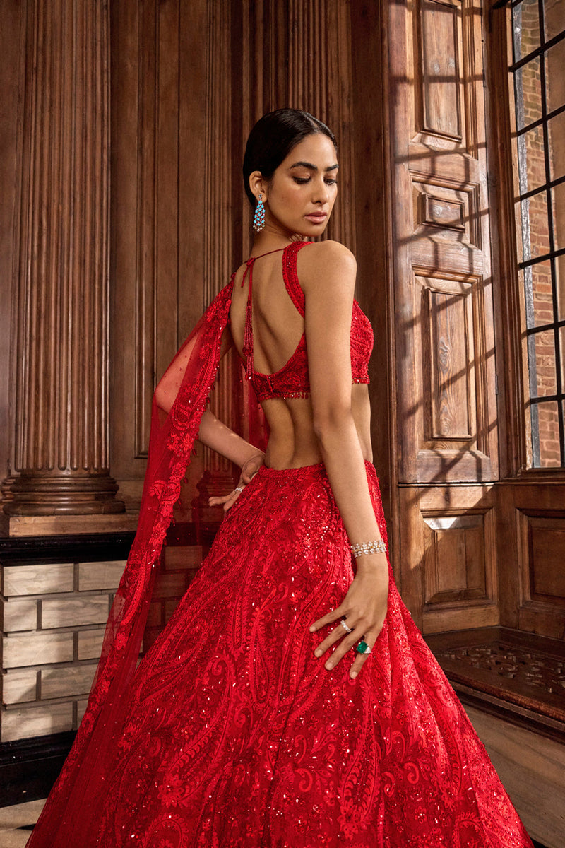 Red Paisley Lehenga Set