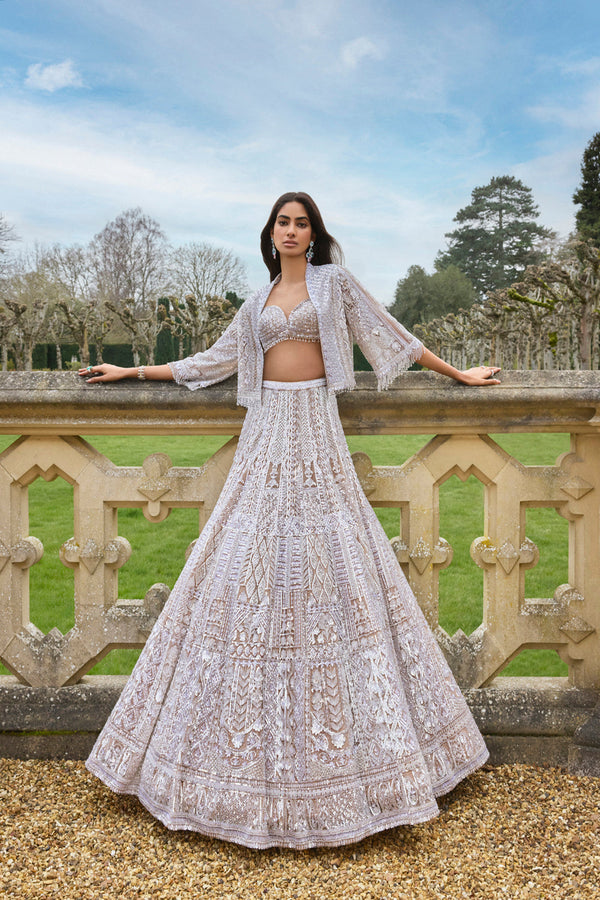 Nude Silver Jacket Lehenga Set