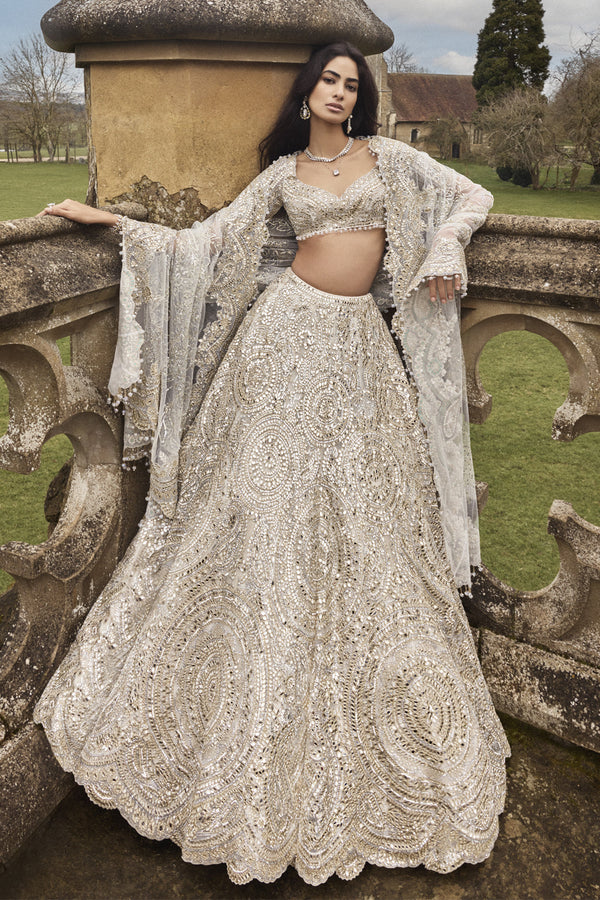 Cream Gold Mirror Lehenga Set