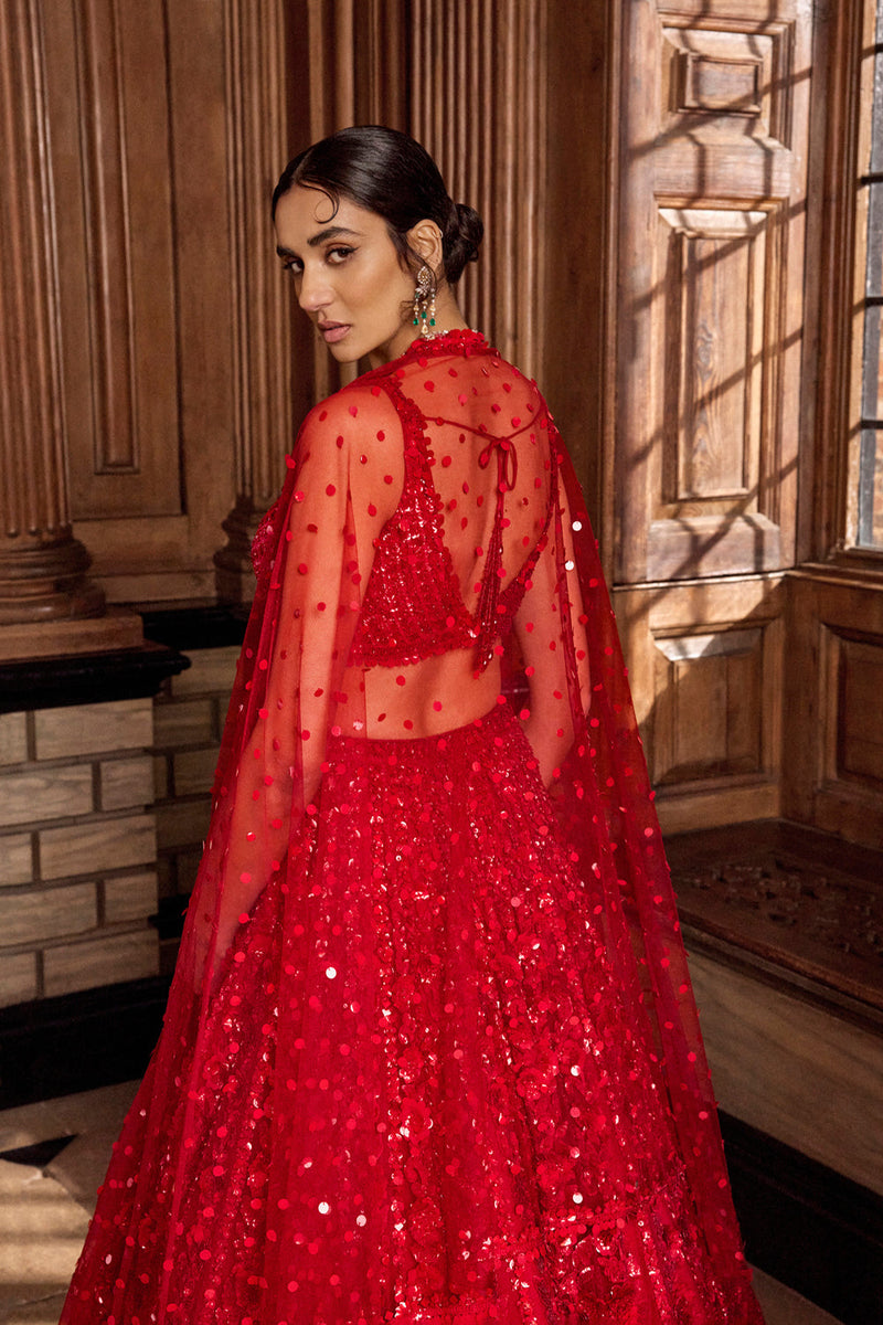 Red Floral Sequin Lehenga Set