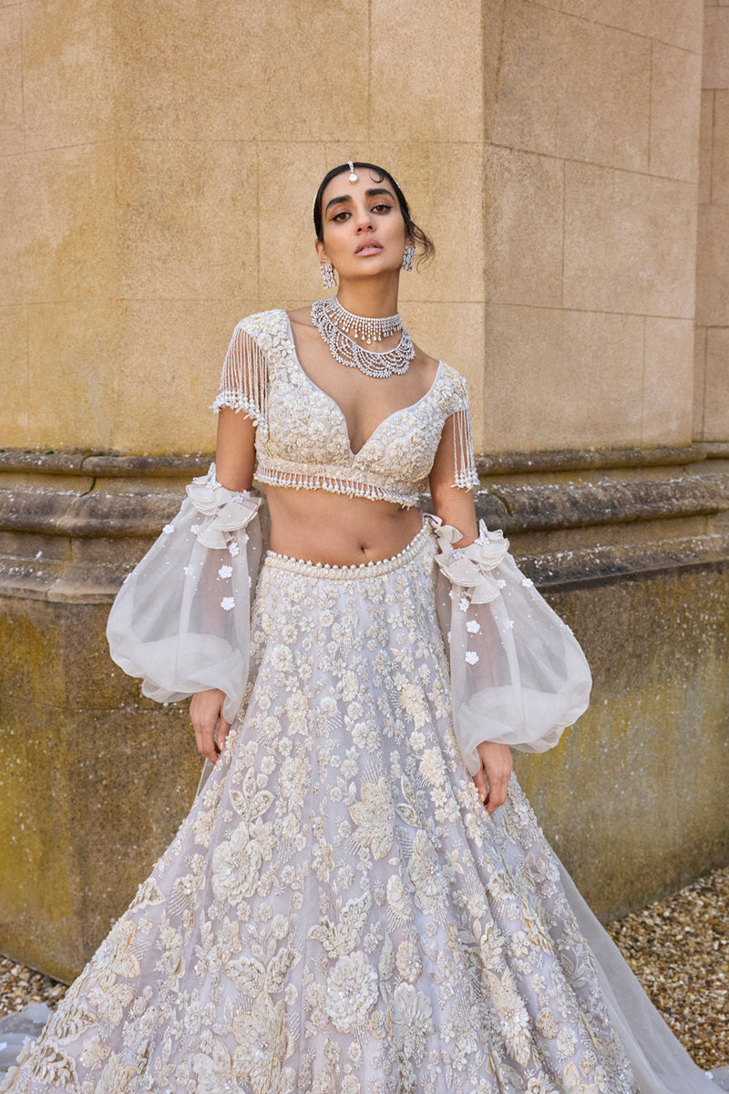 Ivory Three-Dimensional Lehenga Set