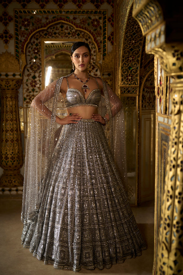 Charcoal Grey Sequin Lehenga Set