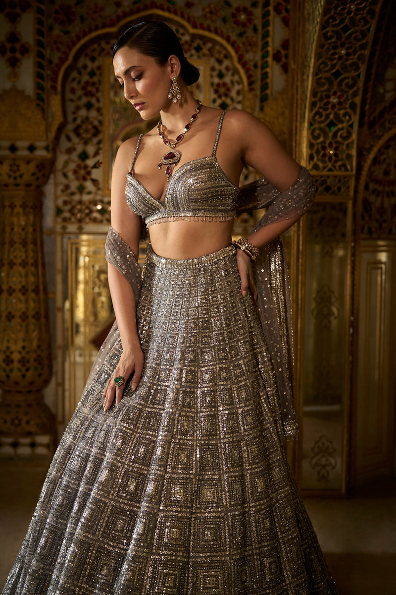 Charcoal Grey Sequin Lehenga Set