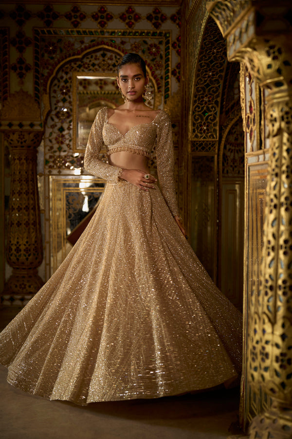 Gold Sequin Lehenga Set