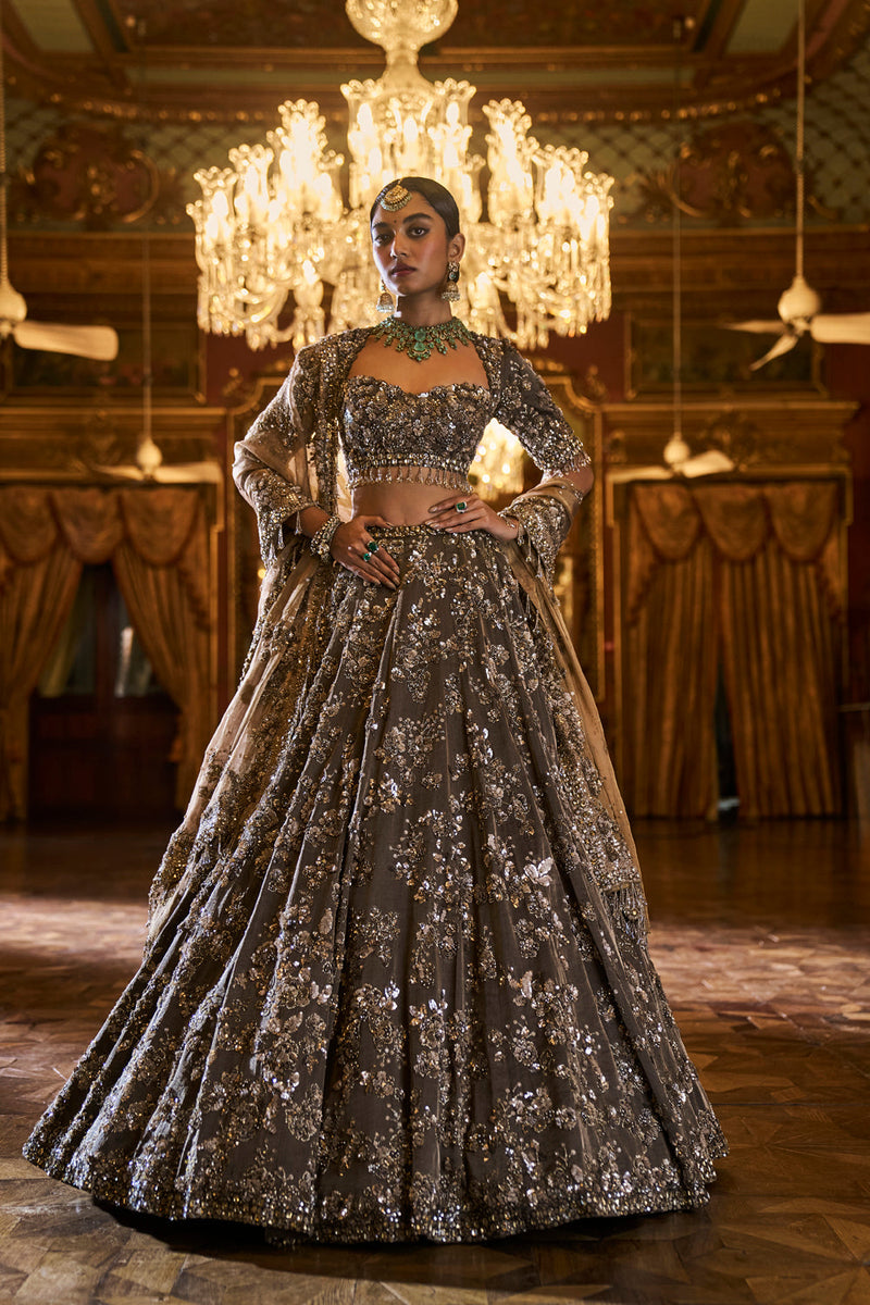 Antique Brown Tissue Lehenga Set