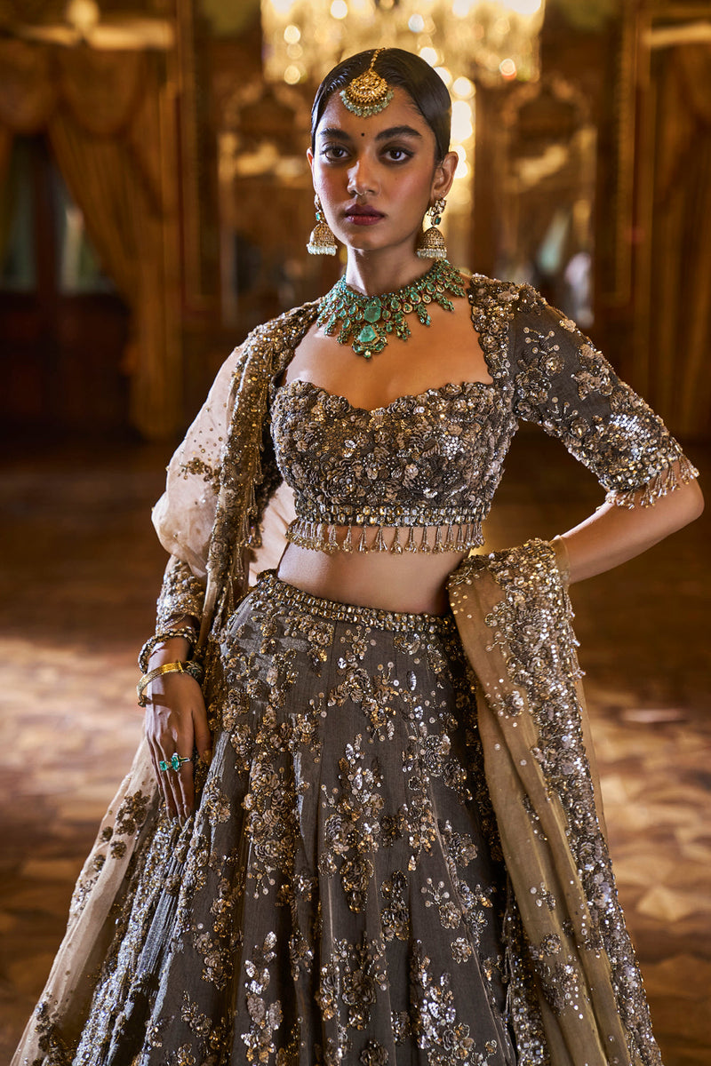 Antique Brown Tissue Lehenga Set