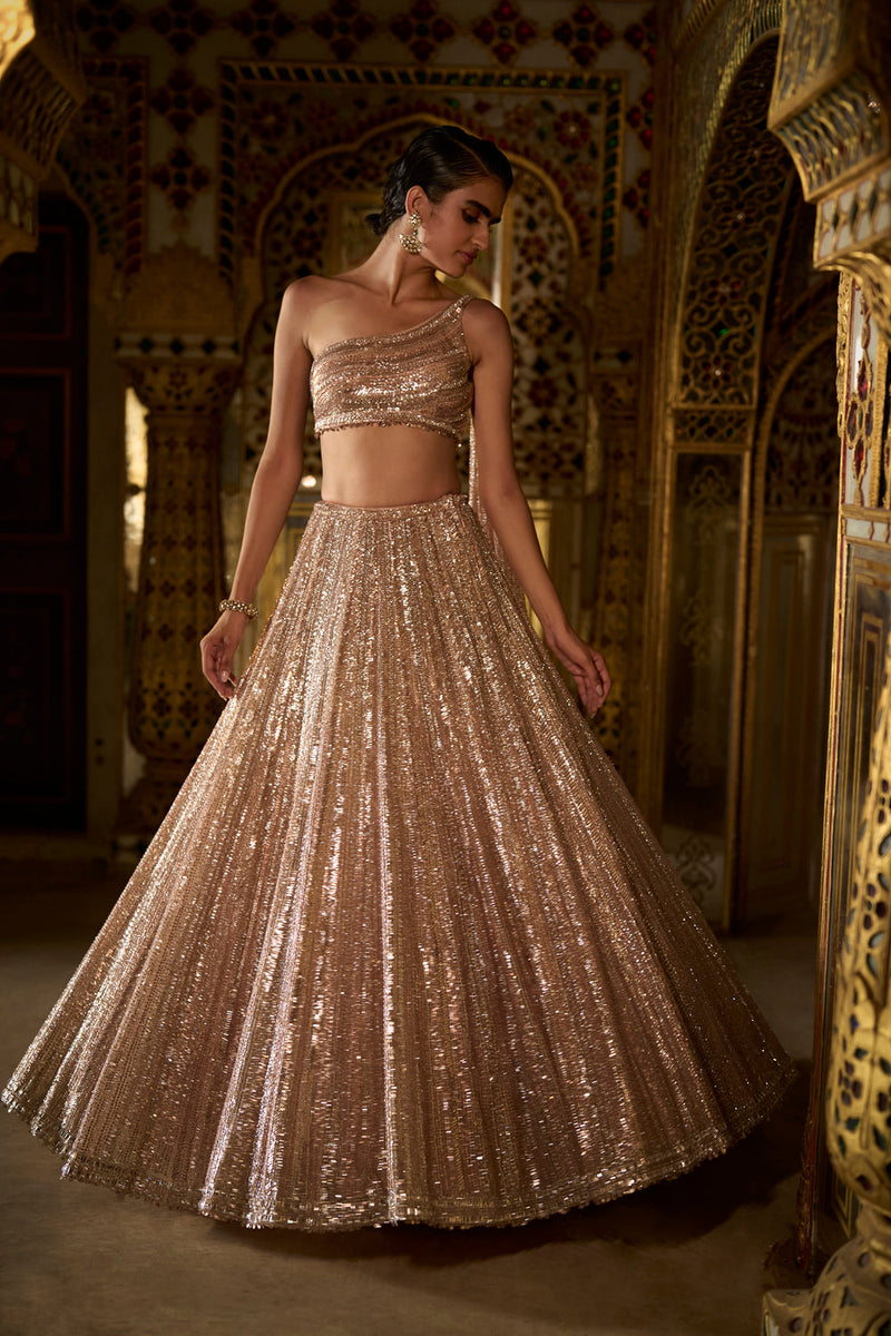 Rose Gold Sequin Lehenga Set