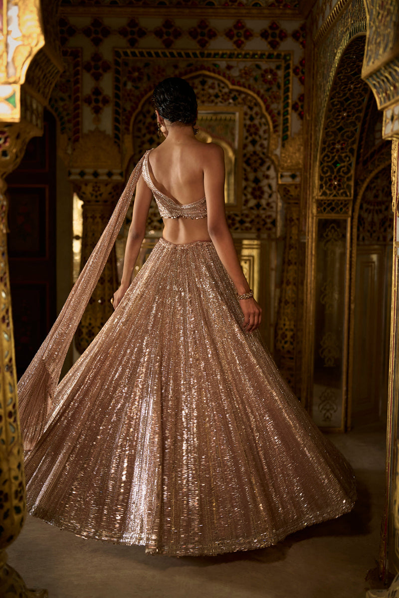 Rose Gold Sequin Lehenga Set